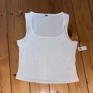 Aritzia White Textured Square-Neck Tank Top